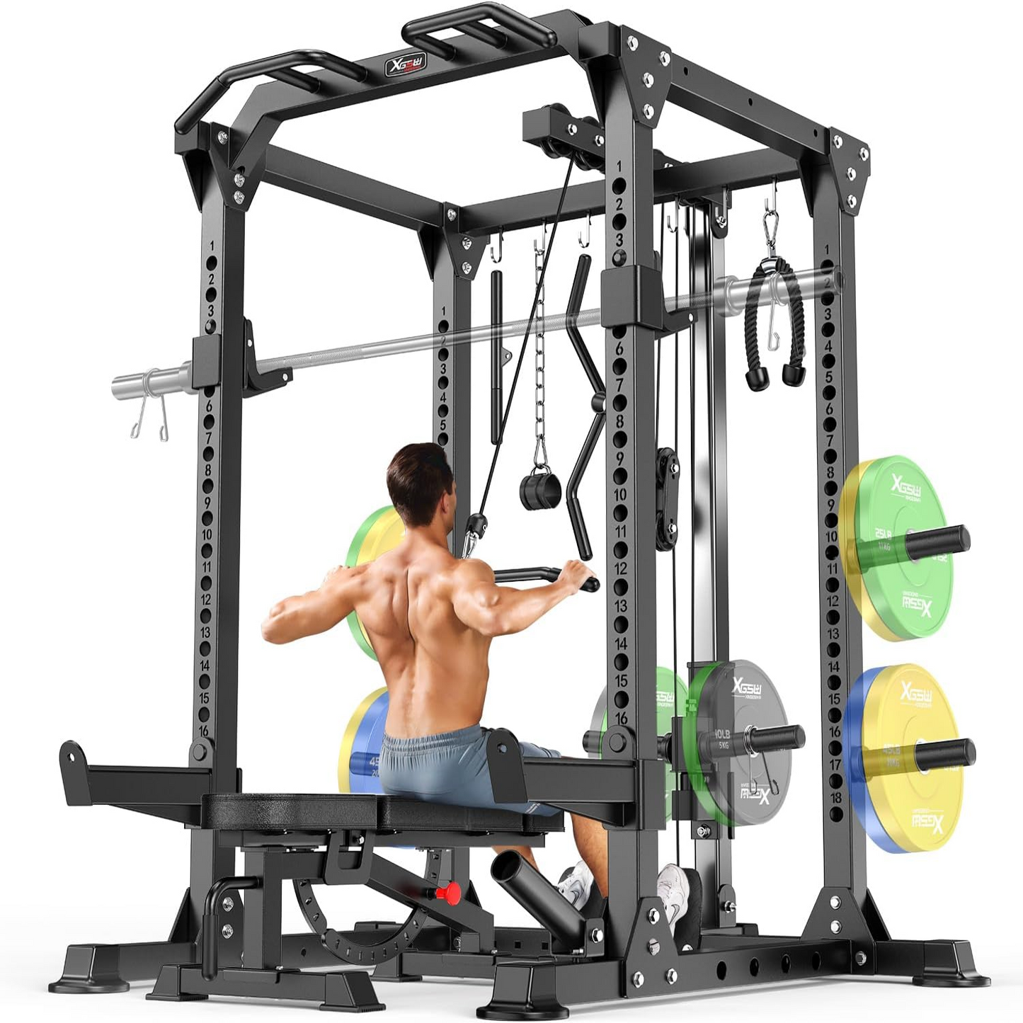 Power Rack Squat Cage with Cable Crossover for Home Gym