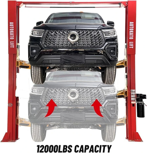 AK-M120 Two-Post Car Lift 12,000 Lb Extra Height 167" Red