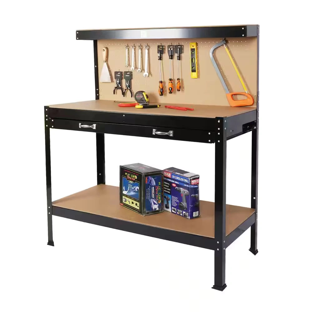 45 .3 In. Outdoor Garden Black Wooden 2-Tier Workbench Trellis with 2-Drawers — product view 3
