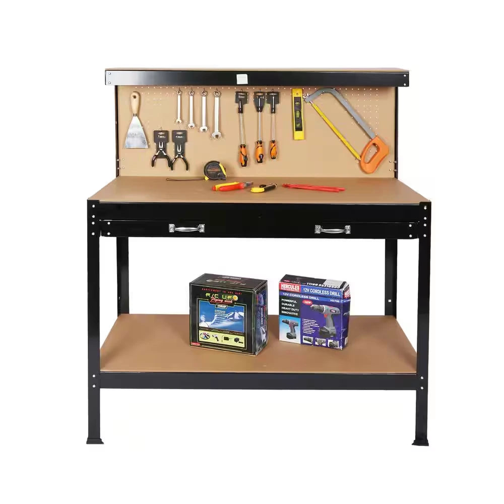 45 .3 In. Outdoor Garden Black Wooden 2-Tier Workbench Trellis with 2-Drawers — product view 4