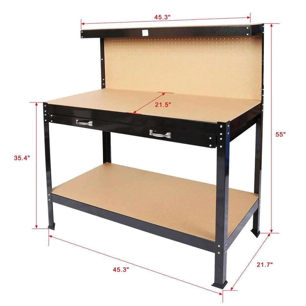 45 .3 In. Outdoor Garden Black Wooden 2-Tier Workbench Trellis with 2-Drawers — product view 6