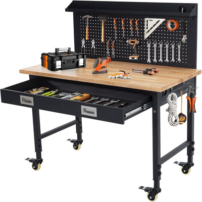 48" Adjustable Workbench with Pegboard, Drawer & Power Outlets