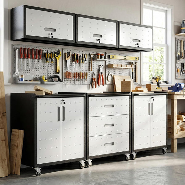 Modular Steel Garage Cabinet System with Tool Bench
