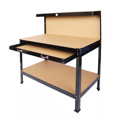 45.3" Black Wooden 2-Tier Outdoor Workbench with 2 Drawers