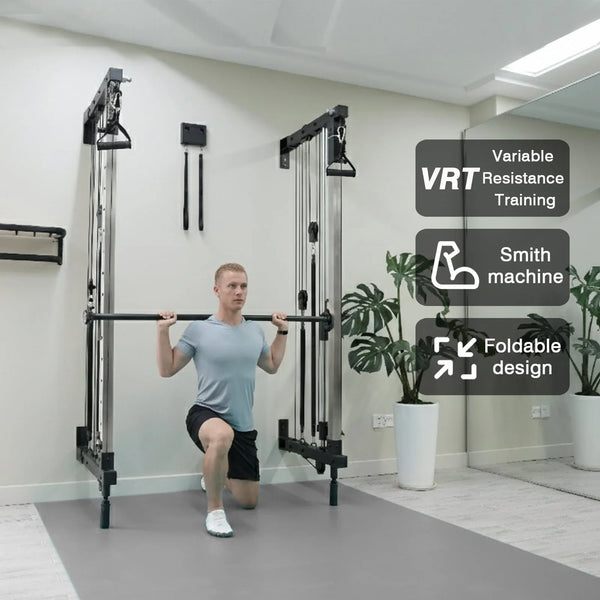 Folding Wall-Mounted Smith Machine with Pulley & Pull-Up Bar