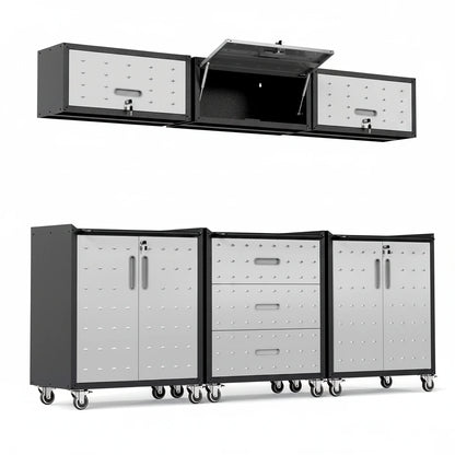 Garage Cabinet System | Heavy Duty Steel All-In-One Modular Garage Cabinet Set for Ultimate Workshop Organization | Easy Assembly Garage Storage Cabinets & Tool Bench
