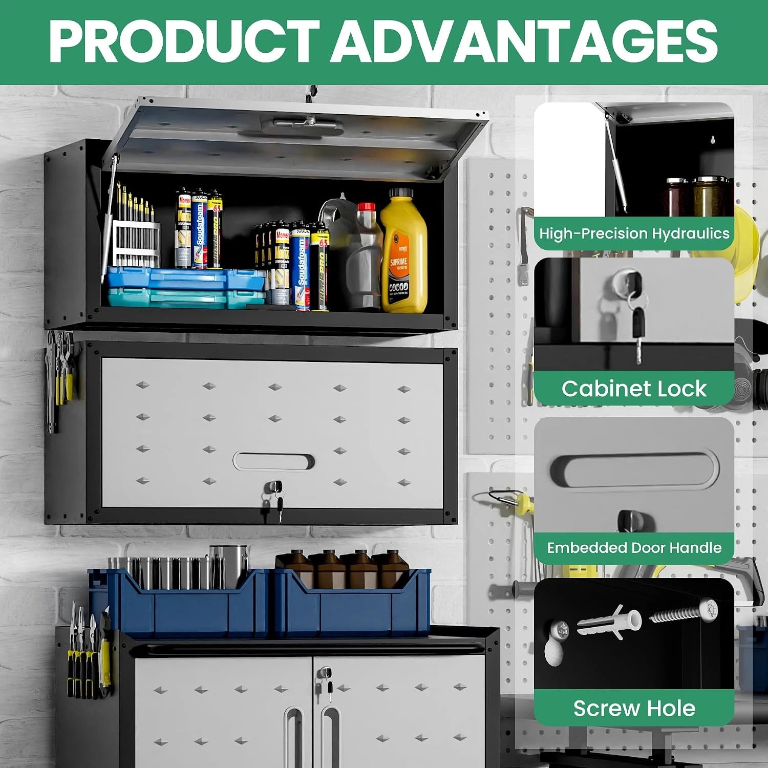 Garage Cabinet System | Heavy Duty Steel All-In-One Modular Garage Cabinet Set for Ultimate Workshop Organization | Easy Assembly Garage Storage Cabinets & Tool Bench — product view 3