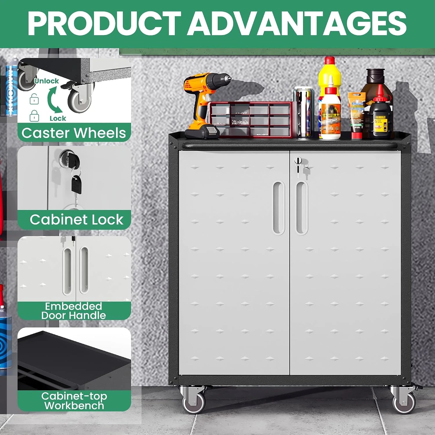 Garage Cabinet System | Heavy Duty Steel All-In-One Modular Garage Cabinet Set for Ultimate Workshop Organization | Easy Assembly Garage Storage Cabinets & Tool Bench — product view 5