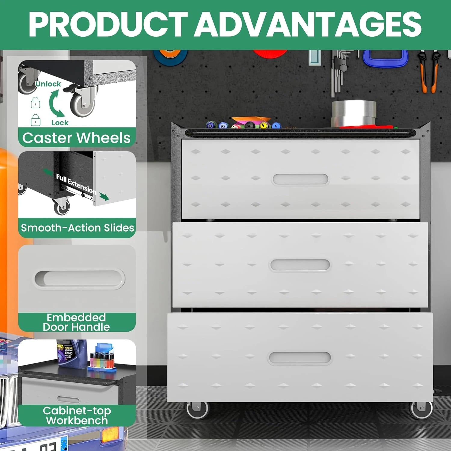 Garage Cabinet System | Heavy Duty Steel All-In-One Modular Garage Cabinet Set for Ultimate Workshop Organization | Easy Assembly Garage Storage Cabinets & Tool Bench — product view 6