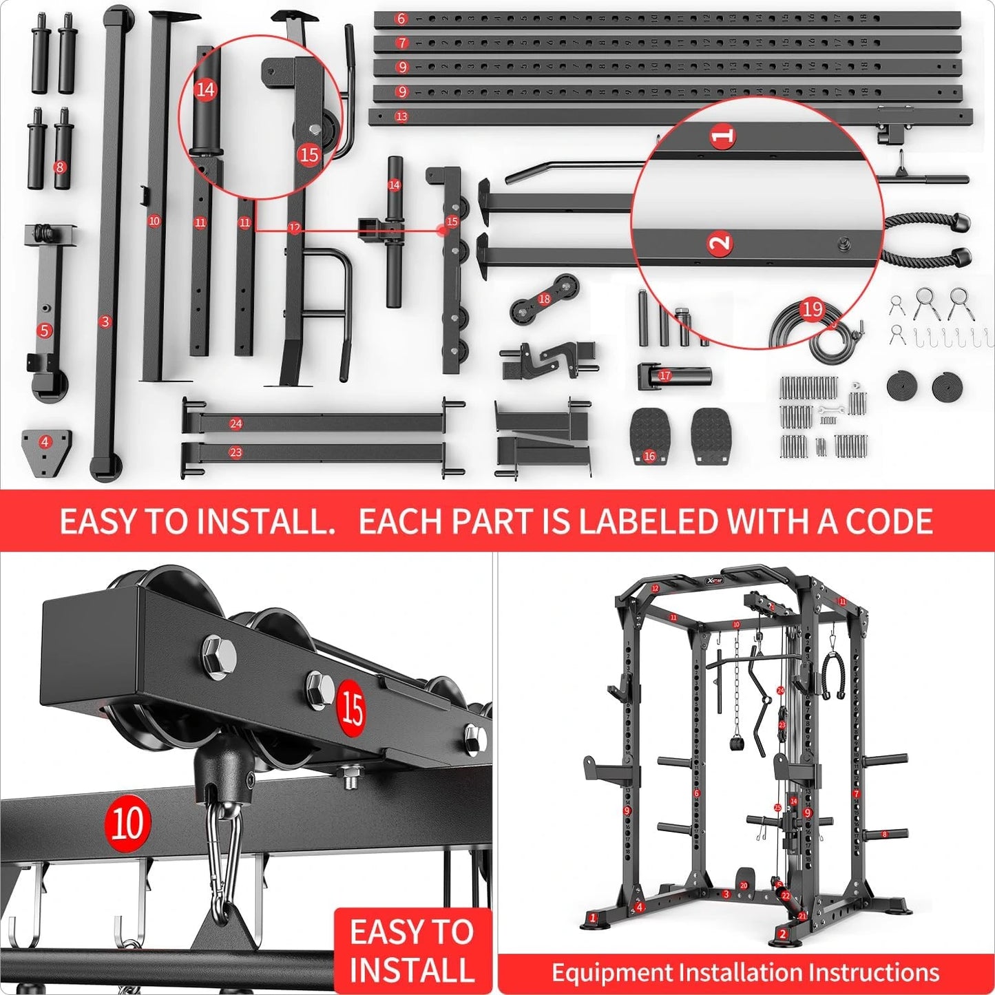 Power Rack Power Cage Multi-Function Squat Rack with Cable Crossover System Selectable More Training Attachment Power Rack for Garage & Home Gym — product view 10