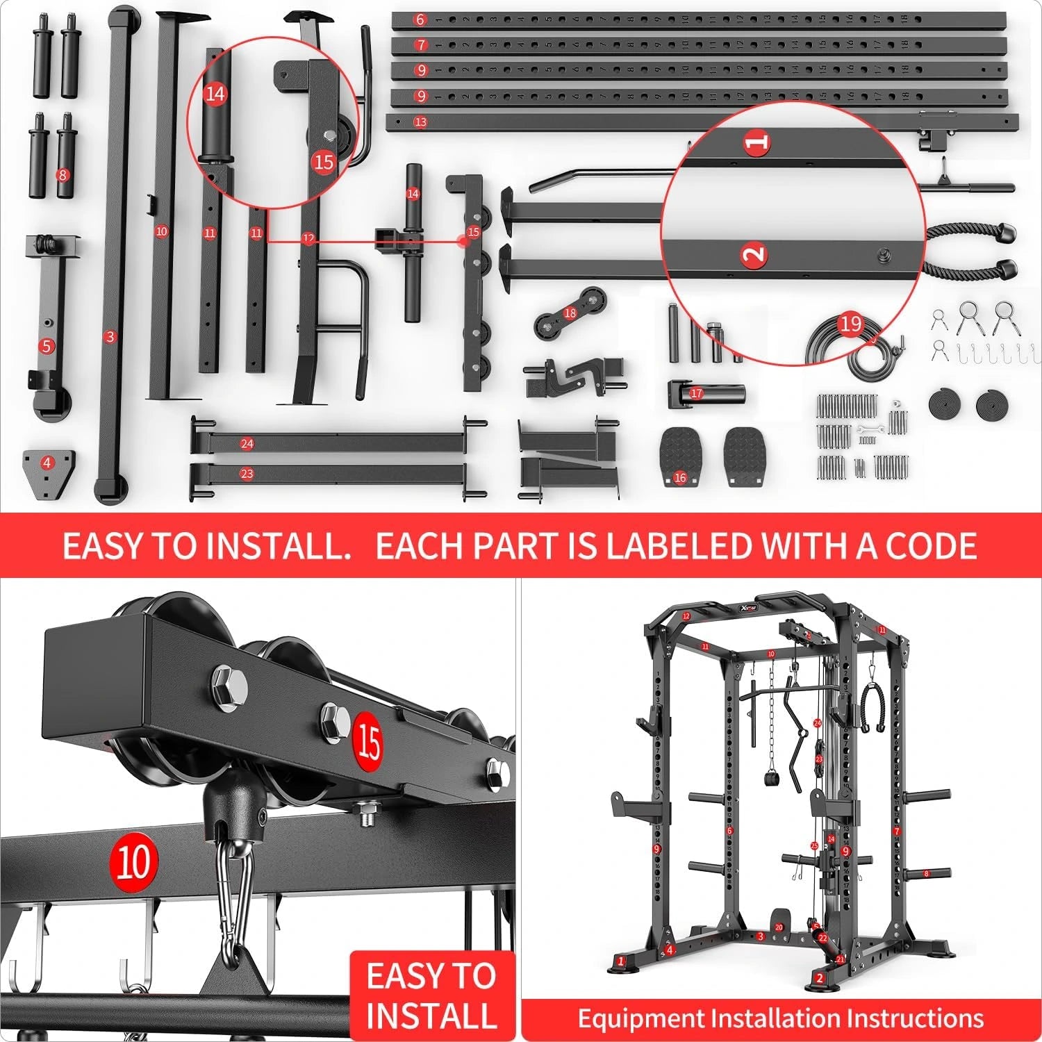Power Rack Power Cage Multi-Function Squat Rack with Cable Crossover System Selectable More Training Attachment Power Rack for Garage & Home Gym — product view 10