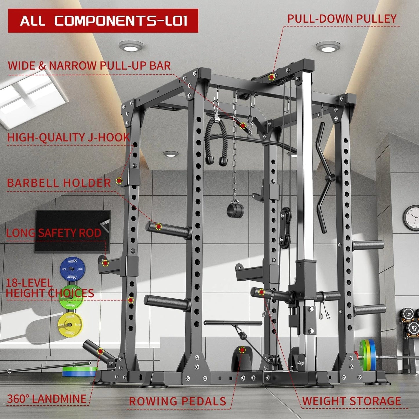 Power Rack Power Cage Multi-Function Squat Rack with Cable Crossover System Selectable More Training Attachment Power Rack for Garage & Home Gym — product view 4
