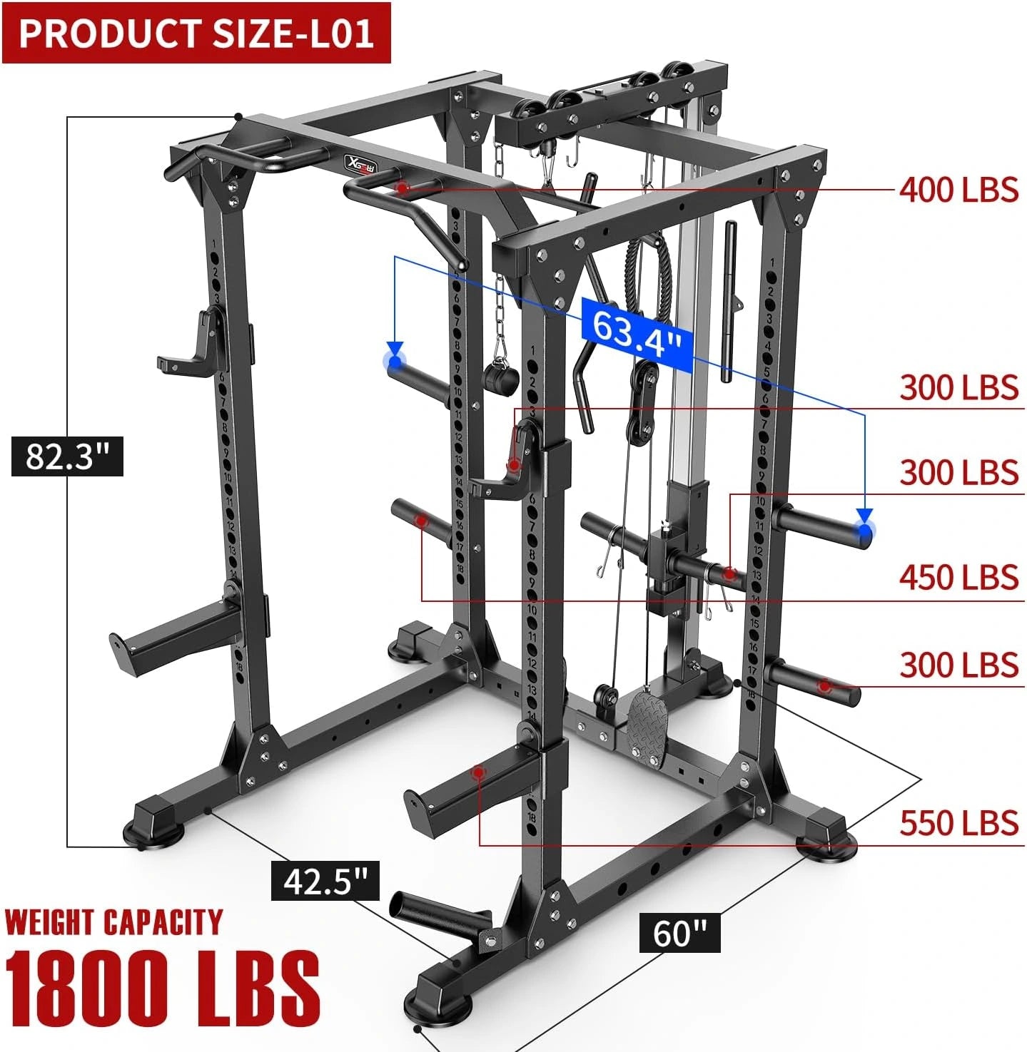 Power Rack Power Cage Multi-Function Squat Rack with Cable Crossover System Selectable More Training Attachment Power Rack for Garage & Home Gym — product view 5