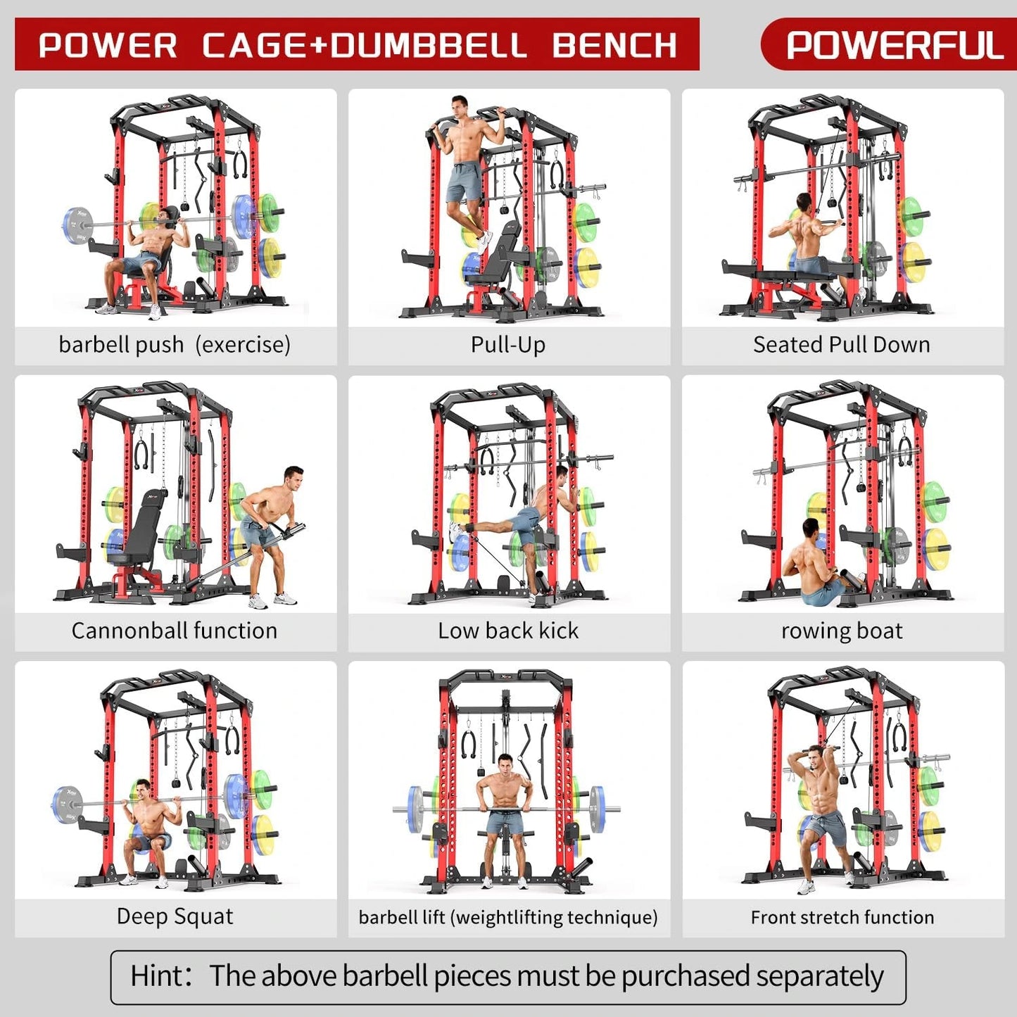 Power Rack Power Cage Multi-Function Squat Rack with Cable Crossover System Selectable More Training Attachment Power Rack for Garage & Home Gym — product view 9