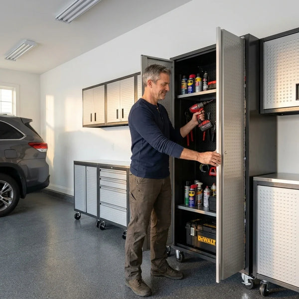 Steel Garage Cabinet System Designed for Complete Workshop Organization, 10-Piece Modular Set, Heavy Duty Metal